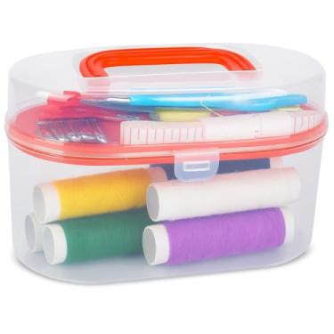 Imagem de Kit de Costura Completo Portátil com Agulhas, Linhas, Tesoura, Fita Métrica, Botões e Acessórios, Estojo Organizador em Plástico Resistente para Reparos Rápidos, Uso Doméstico, Viagem, Emergências e Iniciantes