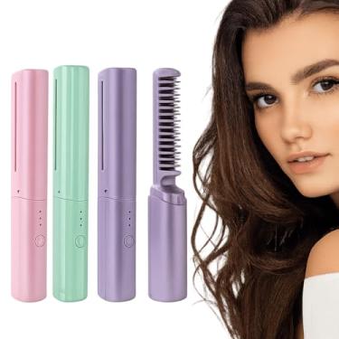 Imagem de Mini Pente Alisador de Cabelo sem Fio Recarregável por USB Anti-Frizz - Escova Elétrica Compacta, Design Leve, Temperatura Ajustáve - Ideal para Viagens e uso Diário