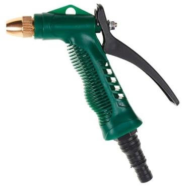Imagem de Esguicho para Mangueira de Jardim, Bico de Metal, Verde, com Gatilho de Controle de Fluxo