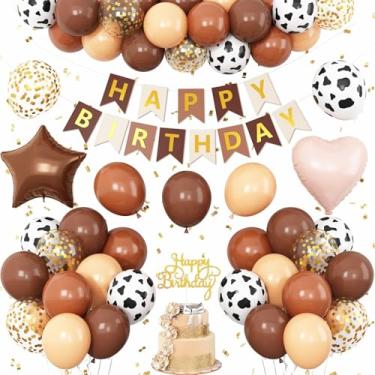 Imagem de Decorações de aniversário de caubói ocidental, marrom nude dourado com estampa de vaca balões bandeira coração estrela balão de alumínio para casa de fazenda chá de bebê festa de aniversário