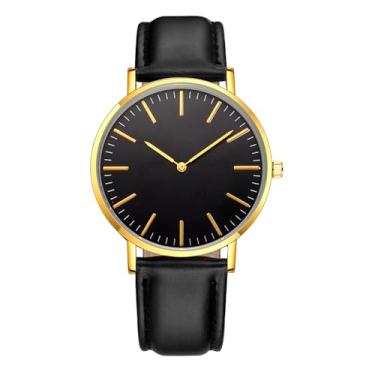 Imagem de Relógio Masculino Couro Preto Dourado 40mm Resistente À Água Analógico Ultra Fino Luxo Casual Social Minimalista Importado Grupo First Shop