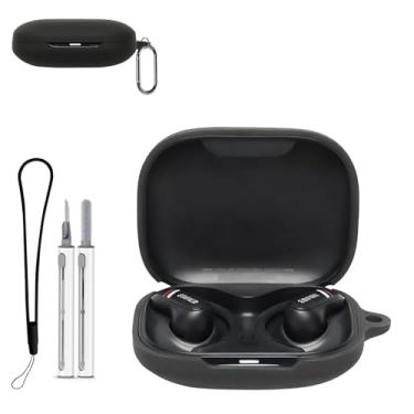 Imagem de KONXISA Capa Edifier Comfo SE, capa protetora com kit de limpeza, capa protetora de silicone macio, acessórios para cordão e chaveiro, impermeável, à prova de poeira, à prova de choque, preta