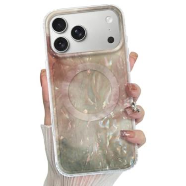 Imagem de Bonoma Capa magnética para iPhone 17 Pro 2025 【Suporte para Magsafe】 opalescente pérola iridescente glitter alta proteção à prova de choque borda capa marrom