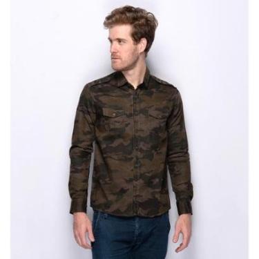 Imagem de Camisa Social Masculina Manga Longa Sarja Camuflada Militar-Masculino