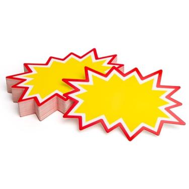 Imagem de Sinais Starburst com adesivos 100 peças | Etiquetas de preço de venda para venda de garagem, venda de imóveis, venda de quintal, suprimentos de varejo. 50 peças de cartões de sinal de preço e 50 peças