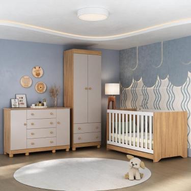Imagem de Quarto De Bebê Completo Com Berço Americano 3 Em 1 Allegra Multimóveis MP4594 Madeirado/off White