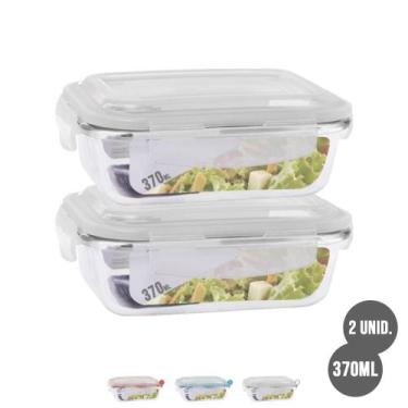 Imagem de Jogo 2 Potes de Vidro Hermético Marmita Fit Tampa 370ml - Quality Hous