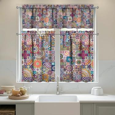 Imagem de sgqjdpmc Conjunto de 3 cortinas e sanefas de cozinha boêmias para decoração de cozinha, janelas sobre a pia, cortinas de arte de fazenda, 70 x 91 cm