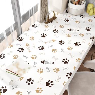 Imagem de EPPKILY Papel de parede dourado e marrom, adesivos com estampa de pata para cães e ossos de peixe, papel de contato vintage, papel de parede autoadesivo com estampa animal para berçário, quarto