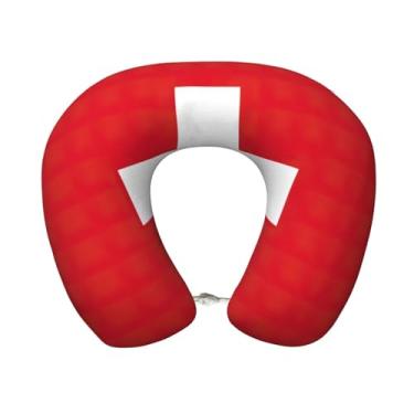 Imagem de Travesseiro de pescoço leve com estampa de bandeira suíça em forma de U de espuma viscoelástica para aviões