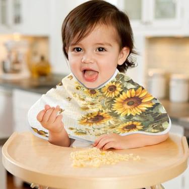 Imagem de CEBUGI Panos para Arrotar Musselina para Bebês 56 x 28 cm Toalhas de Bebê Absorventes Macias Girassol Borboleta Algodão Arrotar Trapos para Bebês Meninos e Meninas Pacote com 4