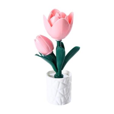 Imagem de Baoblaze Luminária de mesa em formato de flor, enfeite de mesa DIY, luminária de cabeceira de tijolos, luz noturna para armário ou de cabeceira, Tulipa