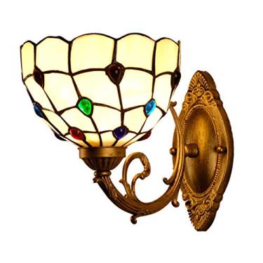 Imagem de Arandela de parede mediterrânea, estilo Tiffany, feita à mão em vitral, com contas de cristal vintage, ideal para cabeceira, quarto, sala de estar e corredor, 20 cm (8 polegadas).
