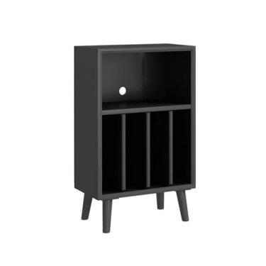 Imagem de Suporte para armazenamento de CDs Armário de madeira para CDs com suporte para discos vinil chão(Preto)