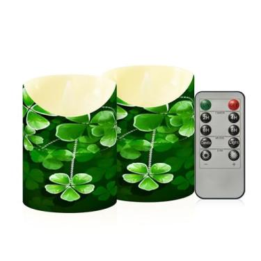 Imagem de Wassud Pacote com 2 velas de trevo de quatro folhas sem chama com controle remoto, velas realistas cintilantes com temporizador, velas decorativas para Natal, casamento, festa, decoração de casa
