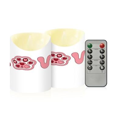 Imagem de Wassud Pacote com 2 velas sem chama de pata de gato com controle remoto, velas realistas cintilantes com temporizador, velas decorativas para Natal, casamento, festa, decoração de casa pequena
