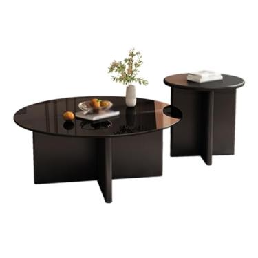 Imagem de Simple Modern Round Coffee Table set of 2, Wooden/glass Tabletop, Solid Wood Base, Cross-shaped Legs, Rounded Corners, Suitable for Living Room(D)