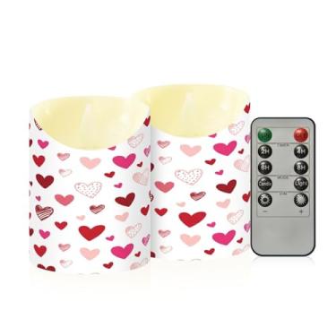 Imagem de Wassud Pacote com 2 velas sem chama de corações de desenho animado com controle remoto, velas realistas cintilantes com temporizador, velas decorativas para Natal, casamento, festa, decoração de casa
