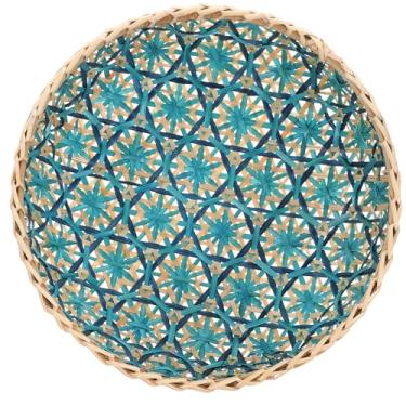 Imagem de TEHAUX 1 peça cesta de bambu cesta de armazenamento simples bandeja tecida à mão bandeja de servir cesta redonda de armazenamento de frutas tigelas de frutas cestas tecidas arte de parede tigela