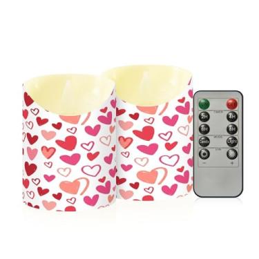 Imagem de Wassud Pacote com 2 velas de coração sem chama com controle remoto, velas realistas cintilantes com temporizador, velas decorativas para Natal, casamento, festa, decoração de casa pequena