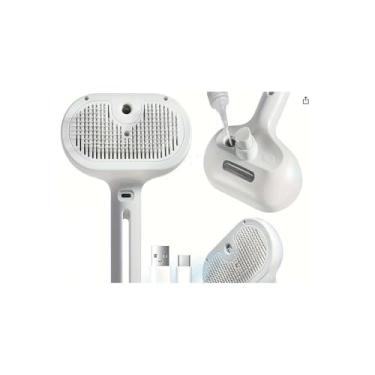 Imagem de Escova Removedora de Pelos a Vapor para Cães e Gatos, com Compartimento para Shampoo, Cerdas Macias, Verde e Laranja, 23x8x9cm, Bateria 150mAh, Inclui Cabo USB