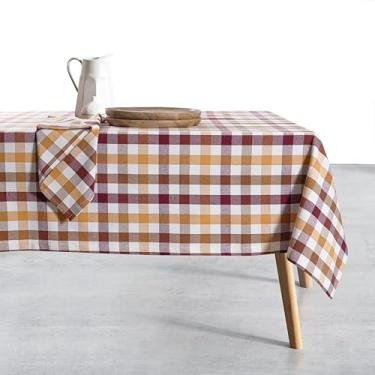 Imagem de HEIRLOOM COMFORT Toalha de mesa xadrez Gingham 152 x 250 cm, 100% algodão, capa de mesa de jantar reutilizável para decoração rústica, festas, reuniões, casamentos - vinho vinho, marrom, amarelo