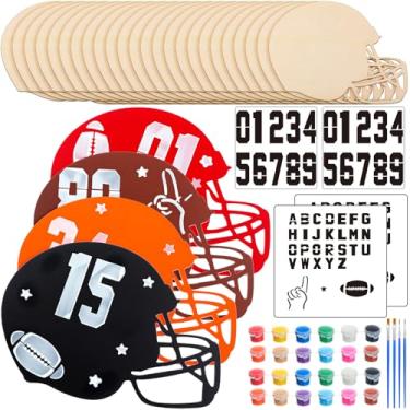 Imagem de DoubleFill 24 peças de kits grandes de pintura de futebol de madeira para crianças 19 x 15 cm bolas de futebol de madeira tema esportivo artesanato para crianças pintura faça você mesmo pendurar porta