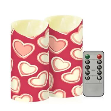 Imagem de Wassud Pacote com 2 velas de coração sem chama creme com controle remoto, velas realistas cintilantes com temporizador, velas decorativas para Natal, casamento, festa, decoração de casa média