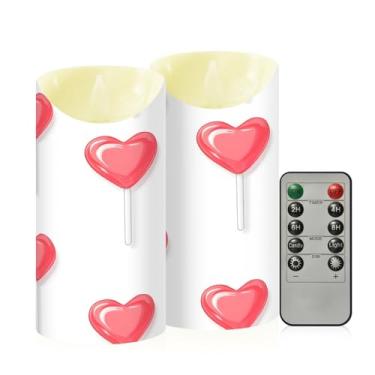 Imagem de Wassud Pacote com 2 velas sem chama em forma de coração com controle remoto, velas realistas cintilantes com temporizador, velas decorativas para Natal, casamento, festa, decoração de casa média
