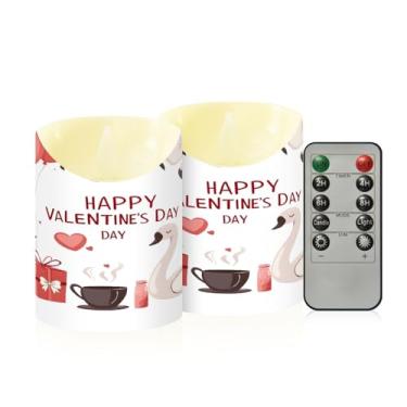 Imagem de Wassud Pacote com 2 velas fofas sem chama do Dia dos Namorados com controle remoto, velas realistas cintilantes com temporizador, velas decorativas para Natal, casamento, festa, decoração de casa