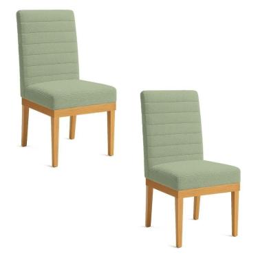 Imagem de Kit 2 Cadeiras De Jantar Solana Boucle Verde Pistache Base De Madeira - Pallazio