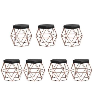 Imagem de Kit 7 Puffs decorativos aramado Vanessa-material sintético preto - GAT