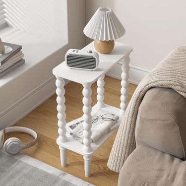 Imagem de Veegle Mesa lateral estreita, mesa de canto pequena com prateleira de armazenamento, mesas de centro pequenas de 2 camadas para sala de estar, quarto, espaços estreitos (branca)