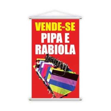 Imagem de Banner Decorativo Vende-se Pipa e Rabiola, Vermelho e Colorido, 60x40 cm, Pendurar na Parede