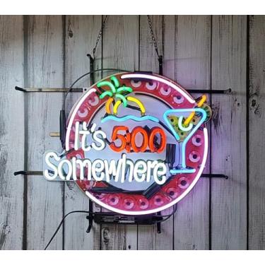 Imagem de Neon Signs Beer Bar Bedroom Light It's 5:00 Somewhere Palm Tree Martini Glass Neon Signs for Pub Cafe Man Cave Neon Light Art Wall Lights 24 X 20 Inches
