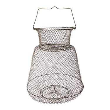 Imagem de Cesto de pesca malha metal dobrável Cesta portátil com design colapsível Alça superior Portas mola Arame ferro galvanizado fino Acessórios tackle