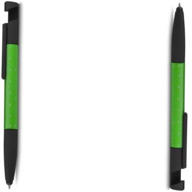 Imagem de Caneta Esferográfica Metálica com Escrita Azul, Ponta Touch, Chave de Fenda e Phillips, Suporte para Smartphone, Limpador de Tela, Régua, Plástico, Ambidestra, 1 Unidade (Kit 2 verde)