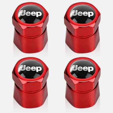 Imagem de Tampas de haste de válvula de pneu para Jeep Grand Cherokee Wrangler Compass Renegade Patriot Grand Comander Series Capa de haste de válvula de pneu Tampa de ar anel de vedação 4 peças vermelho
