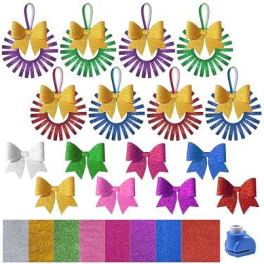 Imagem de Cinrobiye 24 peças de papel de artesanato de guirlanda de Natal, espuma vinílica acetinada, glitter, papel adesivo para artesanato com floco de neve, scrapbook, projetos de arte, cartões comemorativos