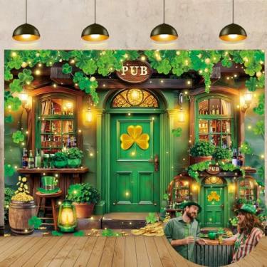 Imagem de Cenário fotográfico do dia de São Patrício, 20 x 1,8 m, trevo irlandês, moeda, ouro, fundo de pub, decoração de festa do dia de São Patrício, suprimentos para fotos