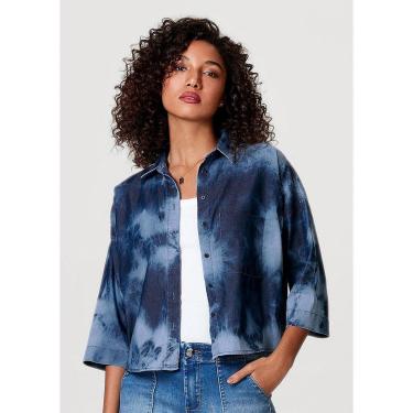 Imagem de Camisa Jeans Manga 7/8 Com Lavanderia Tie-Dye Hering Feminina-Feminino