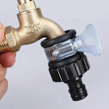 Imagem de 1 peça adaptador de torneira de água engrossar conector rápido de plástico com braçadeira de metal para limpeza de carro, irrigação de jardim e mangueiras de trailer, preto