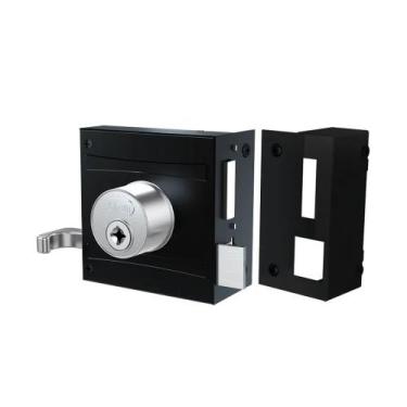 Imagem de Fechadura de Sobrepor 1701/80 Tetra Chave Preto Fosco com Espelho Crom