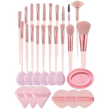 Imagem de Conjunto combinado de 33 peças de 20 pincéis de maquiagem e esponjas de maquiagem em pó pincel de base para líquido, creme e pó - polido, mistura e pincel facial