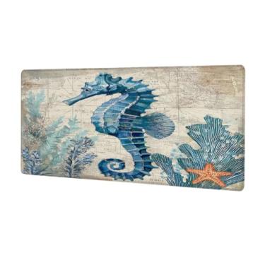 Imagem de Tapete de rato grande cavalo marinho azul à prova d'água tapete protetor de mesa estendido para computador tapete de base de borracha antiderrapante para escritório, computador, teclado, laptop e mesa