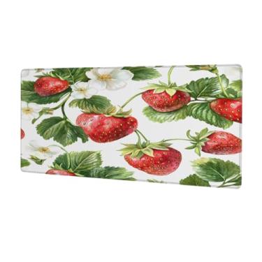 Imagem de Tapete de mouse grande vermelho morango primavera impermeável computador estendido tapete protetor de mesa tapete antiderrapante base de borracha para escritório, computador, teclado, laptop e mesa de