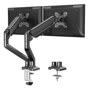 Imagem de Suporte de Monitor Duplo com Pistão a Gás, Compatível com Monitores de 13 a 32 Polegadas, Braço Articulado com Rotação 360° Inclui Organizador de Fios para Home Office, Capacidade 9kg por Braço