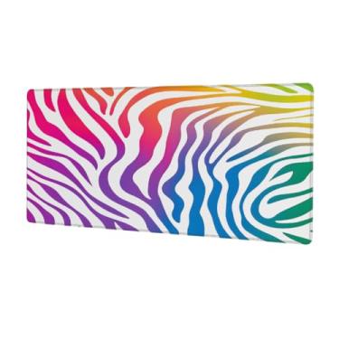 Imagem de Tapete de mouse grande arte zebra colorida à prova d 'água computador estendido tapete protetor de mesa tapete antiderrapante base de borracha para escritório, computador, teclado, laptop e mesa de