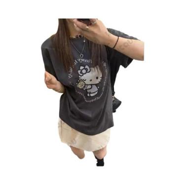 Imagem de Camiseta De Algodão Oversized Da Hello Kitty Para Mulheres, Casual De 