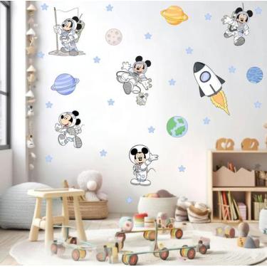 Imagem de adesivo de parede mickey astronauta planetas foguete decoração quarto 
